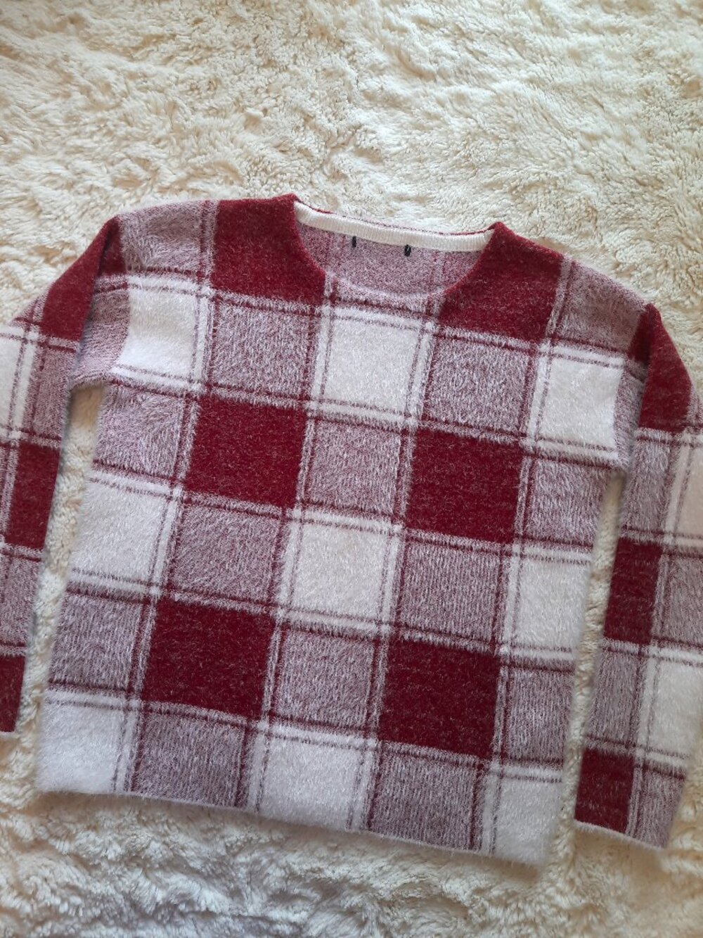 Tahari Red & White Plaid Sweater